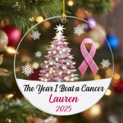 Personalized The Year I Beat a Cancer Glass Ornament, Acrylic Ornament, Beating Breast Cancer Gifts QFHA4071101