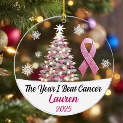 Personalized The Year I Beat a Cancer Glass Ornament, Acrylic Ornament, Beating Breast Cancer Gifts QFHA4071101