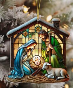 2D Flat Nativity Scene Acrylic Ornament, Holy Family Ornament, Jesus Baby In Manger, Mary, Joseph Ornament, Christmas Religious QFPY4041104
