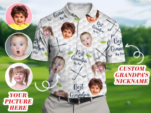 Custom Face Kids Photo Polo Shirt, Custom Best Dad By Par Polo Shirt For Dad, Father's Day Gift For Dad, Father, Shirt Gift For Golf Lover QFTD4170501
