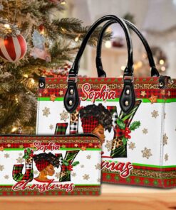 Personalized Christmas Joy Black Woman Pu Leather Handbag, Black Woman Christmas Afro Bags QFPY4051102