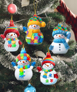 Personalized Snowman Christmas Ornament Set, Custom Name Autism Family Acrylic Ornament QFLT4110603