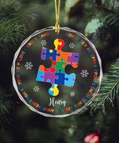Christmas Autism Awareness Glass Ornament THHH4011104