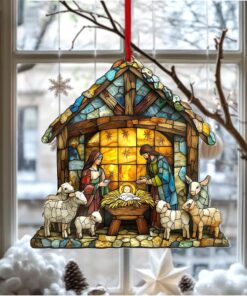 2D FLAT Faux Stained Glass Nativity Scene Acrylic Ornament NPND4081101