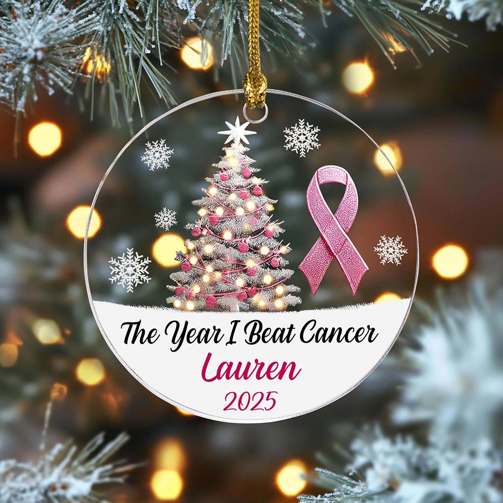 Personalized The Year I Beat a Cancer Glass Ornament, Acrylic Ornament, Beating Breast Cancer Gifts QFHA4071101 - Image 3