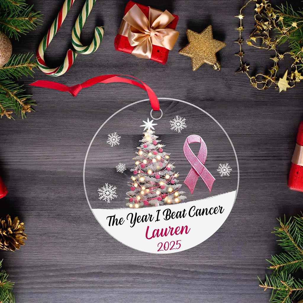 Personalized The Year I Beat a Cancer Glass Ornament, Acrylic Ornament, Beating Breast Cancer Gifts QFHA4071101 - Image 2