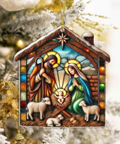2D Flat Nativity Scene Acrylic Ornament, Holy Family Ornament, Jesus Baby In Manger, Mary, Joseph Ornament, Christmas Religious QFPY4041105