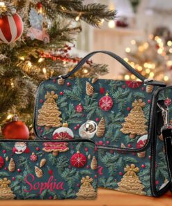 Personalized 3D Faux Embroidery Christmas Satchel Bag + Wallet NPLT4140901