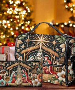 FAUX EMBROIDERY Nativity Scene Christmas Leather Satchel Bag & Wallet QFND4151101
