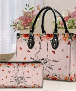 Personalized Mom/ Grandma And Kids/ Grandkids Hand Pu Leather Handbag QFTO4091101