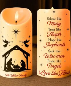 Personalized Nativity Scene Xmas Gift For Family LED Candle, Manger Scene Christian Candle, Jesus Religious Christmas Decor, Catholic Gift QFTD4241011