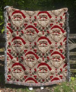 Vintage Santa Clause Woven Blanket, Farmhouse Decor, Gift For Her, Gift For Mom, Christmas Holiday Blanket QFNT4141110