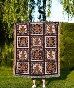 Cottage Chic Retro Farmhouse Gingerbread Woven Blanket Art Holiday Decor, Cozy Country Blanket Cute Xmas Gift QFNT4141111