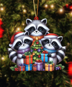 Raccoon And Christmas Gift Acrylic Ornament MQPY4061106