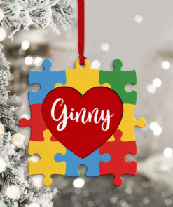 Personal Name Heart Autism Wooden Puzzle Ornament MQHM4211102