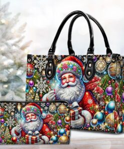 Faux Rhinestone Santa Claus Christmas Pu Leather Handbag, 2D Flat Xmas Santa Claus Bags QFHH4131102
