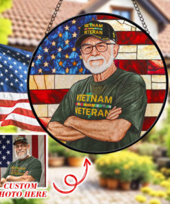 Custom Photo Vietnam Veteran Faux Stained Glass Suncatcher QFLT5070103