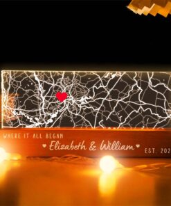 Custom Map Night Light With Wood Base, Valentine's Day Gift, Couples Gift QFTD4241205