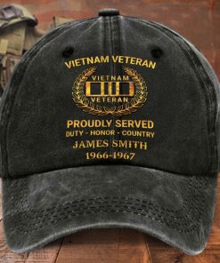 Personalized Distressed Washed Cotton Vietnam Veteran Printed Hat QFTD5210304