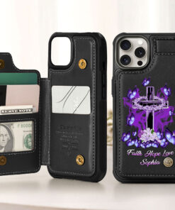 Personalized Name Jesus Leather Flip Wallet Phone Case Christain Gifts, Religious Gift For Woman UKTO5190301