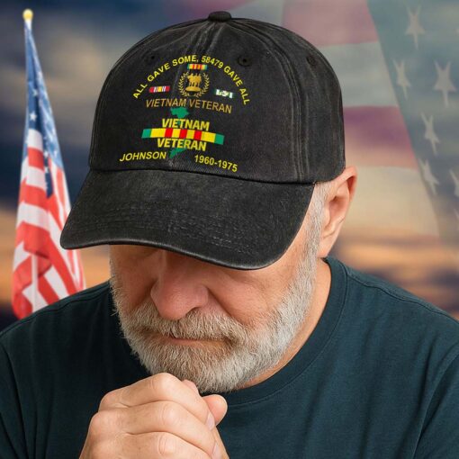 Personalized Distressed Washed Cotton Vietnam Veteran Printed Hat QFTD5210302 - Image 3