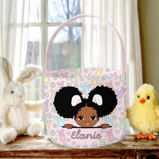 Personalized Easter Bunny Rabbit Basket, Easter Basket For Black Girl Boy UKTZ5110201 - Image 4