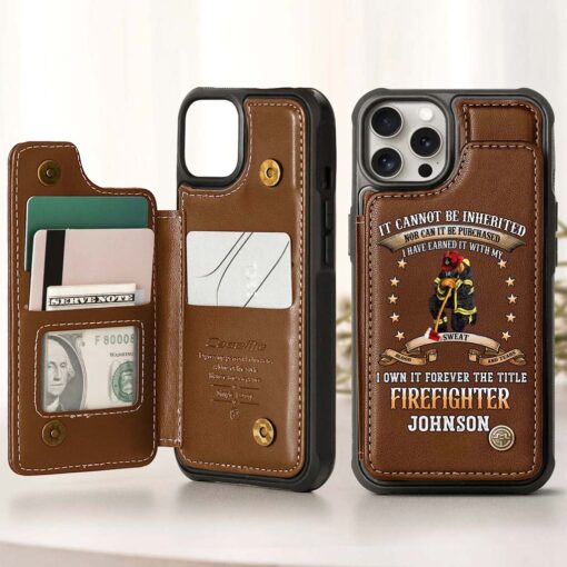 Personalized Name Firefighter Leather Flip Wallet Phone Case UKHM5070301