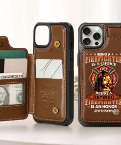 Personalized Name Firefighter Leather Flip Wallet Phone Case UKHM5070302