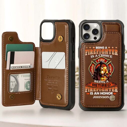 Personalized Name Firefighter Leather Flip Wallet Phone Case UKHM5070302