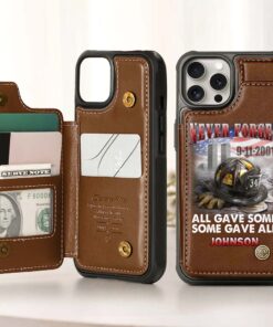 Personalized Name Firefighter Leather Flip Wallet Phone Case UKHM5070304