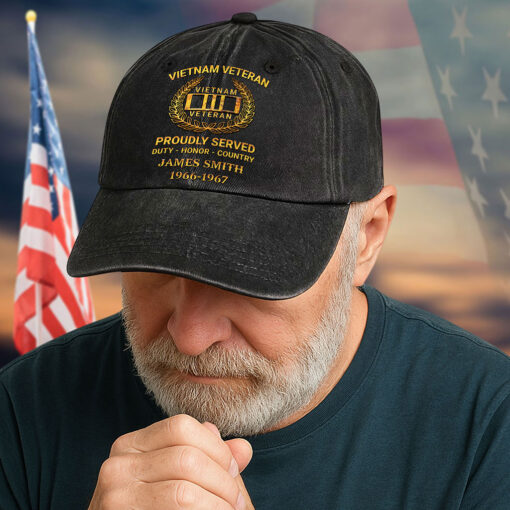 Personalized Distressed Washed Cotton Vietnam Veteran Printed Hat QFTD5210304 - Image 2