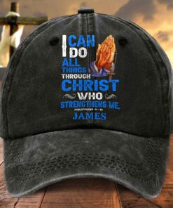 Personalized Jesus Washed Denim Print Cap QFTD5290303