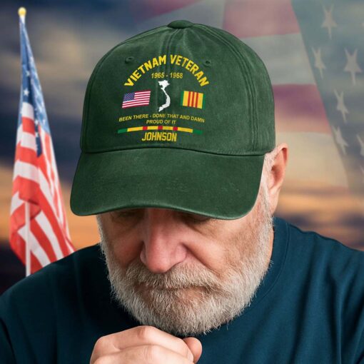 Personalized Distressed Washed Cotton Vietnam Veteran Printed Hat QFTD5210302 - Image 2