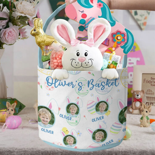 Personalized Photo Easter Basket For Kid, Easter Gift For Children, Bucket for Easter Egg Hunt, Easter Bunny Easter Bag UKTO5050302 - Image 2