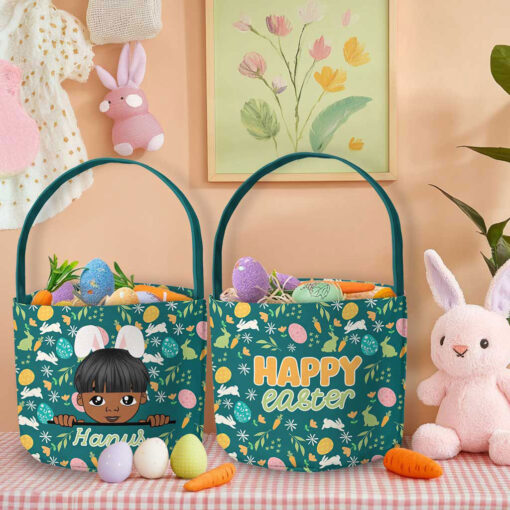 Personalized Easter Bunny Rabbit Basket, Easter Basket For Black Girl Boy UKTZ5110201 - Image 3