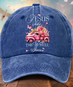 Personalized Jesus Washed Denim Print Cap QFTD5290304