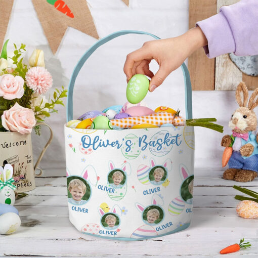 Personalized Photo Easter Basket For Kid, Easter Gift For Children, Bucket for Easter Egg Hunt, Easter Bunny Easter Bag UKTO5050302 - Image 3