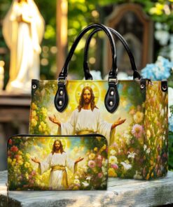 Divine Grace PU Leather Handbag – Jesus in Blooming Garden, Inspirational Christian Bags QFTD5180303