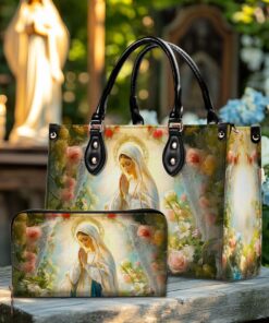 Lady of Lourdes PU Leather Handbag – Elegant Religious Bags with Virgin Mary Art, Catholic Faith Gift for Women QFTD5180305