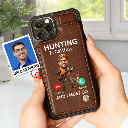 Personalized Photo Hunting Is Calling... And I Must Go Leather Flip Wallet Phone Case, Father's Day Gift QFTO5210302 - Image 2