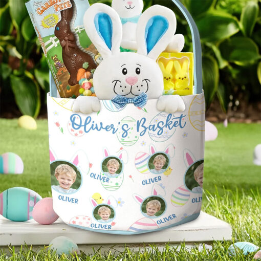 Personalized Photo Easter Basket For Kid, Easter Gift For Children, Bucket for Easter Egg Hunt, Easter Bunny Easter Bag UKTO5050302 - Image 4