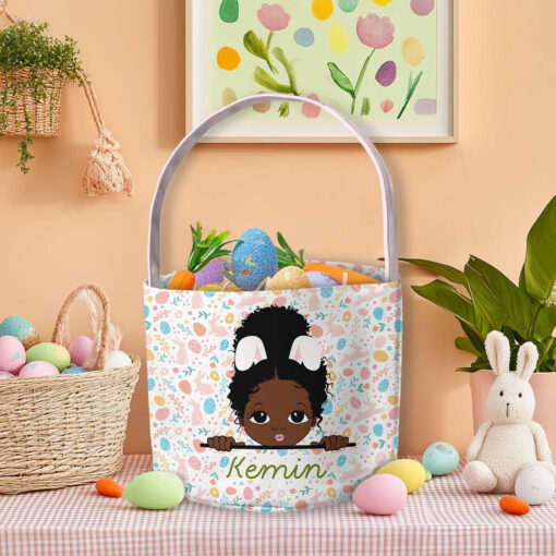 Personalized Easter Bunny Rabbit Basket, Easter Basket For Black Girl Boy UKTZ5110201 - Image 2