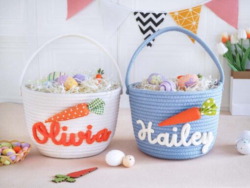 Personalized Easter Basket With Kids Name, Custom Bunny Carrot Rope Basket, Boy Girls Easter Basket, Kids Easter Gift, Baby's First Easter QFTD5050305 - Image 6