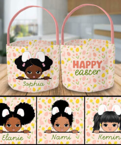 Personalized Easter Bunny Rabbit Basket, Easter Basket For Black Girl Boy UKTZ5110201