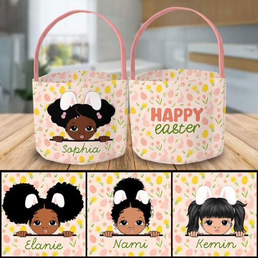 Personalized Easter Bunny Rabbit Basket, Easter Basket For Black Girl Boy UKTZ5110201