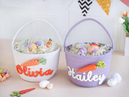 Personalized Easter Basket With Kids Name, Custom Bunny Carrot Rope Basket, Boy Girls Easter Basket, Kids Easter Gift, Baby's First Easter QFTD5050305 - Image 8