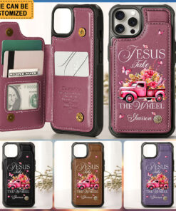 Personalized Name Jesus Leather Flip Wallet Phone Case Christain Gifts, Religious Gift For Woman UKTO5190302