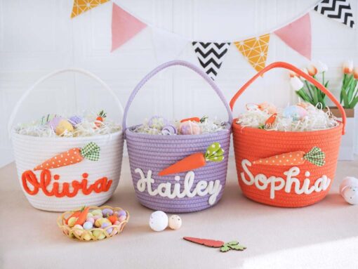 Personalized Easter Basket With Kids Name, Custom Bunny Carrot Rope Basket, Boy Girls Easter Basket, Kids Easter Gift, Baby's First Easter QFTD5050305 - Image 7