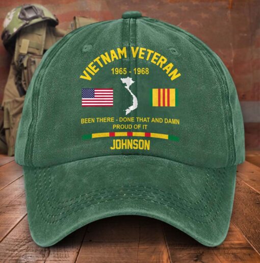 Personalized Distressed Washed Cotton Vietnam Veteran Printed Hat QFTD5210301