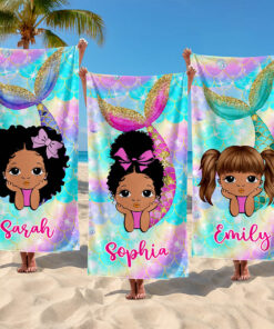 Personalized Afro Mermaid Beach Towel For Kids QFND5240402